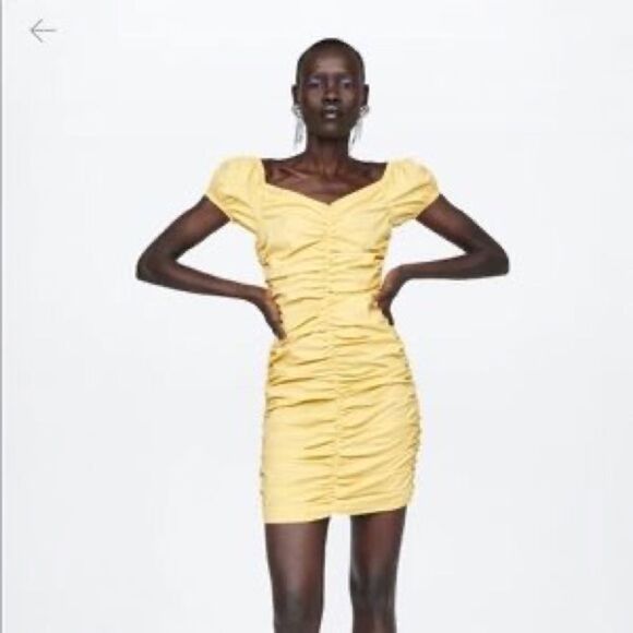 Zara NWT Ruched Dress in Yellow size S Small Bloggers Favorite - Picture 6 of 12